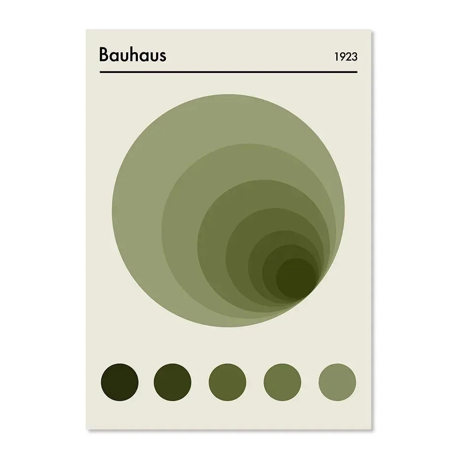 Bauhaus design poster with concentric circles and text on a beige background