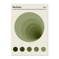 Bauhaus design poster with concentric circles and text on a beige background