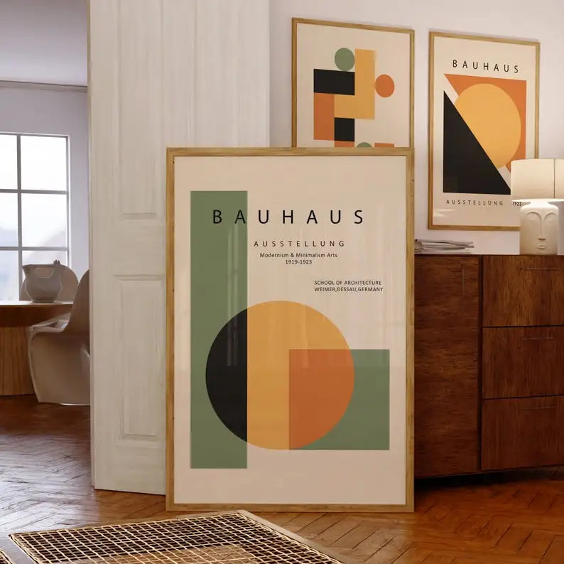 Bauhaus art posters in a modern interior setting