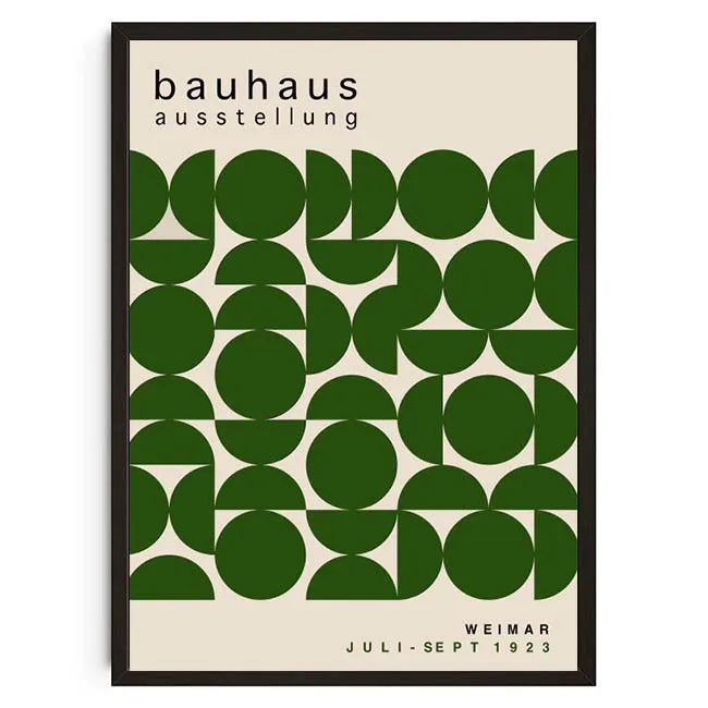 Bauhaus poster with geometric design and text on a beige background