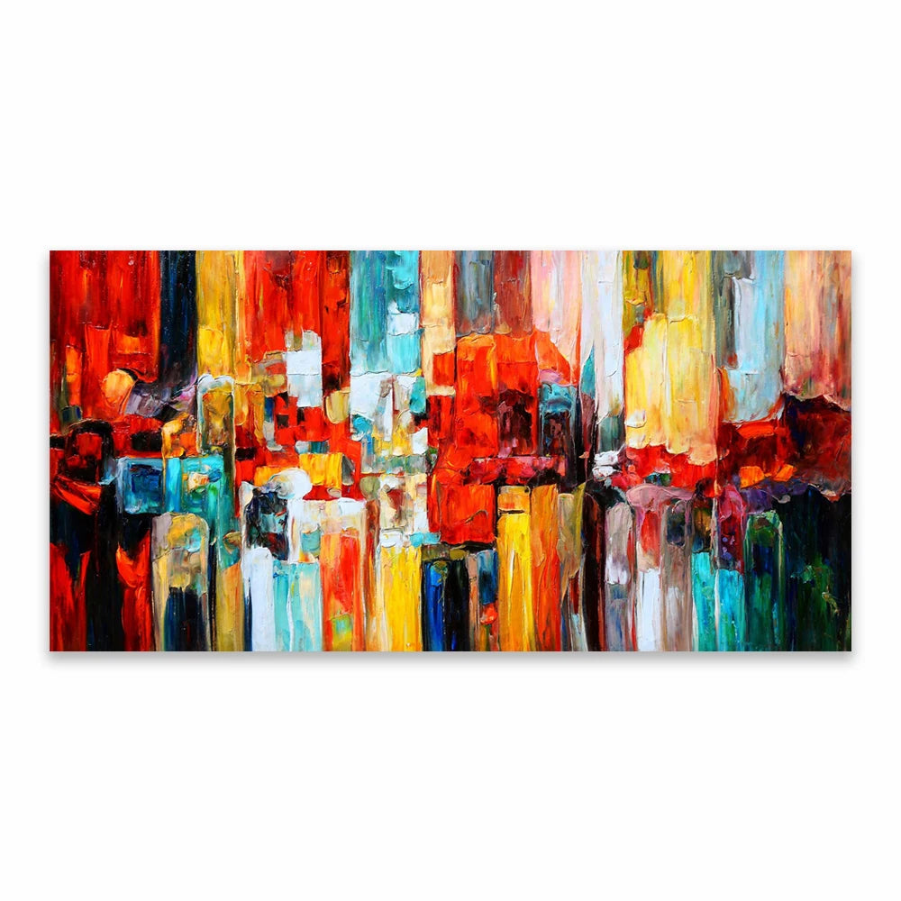 Abstract painting with vibrant colours on a white background