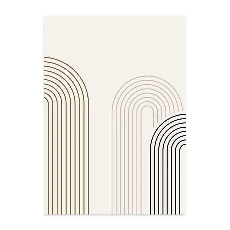 Minimalist canvas print with layered arch linework in brown, beige, and black on a soft neutral background