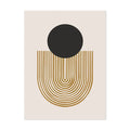 Geometric design with a black circle and gold arches on a beige background