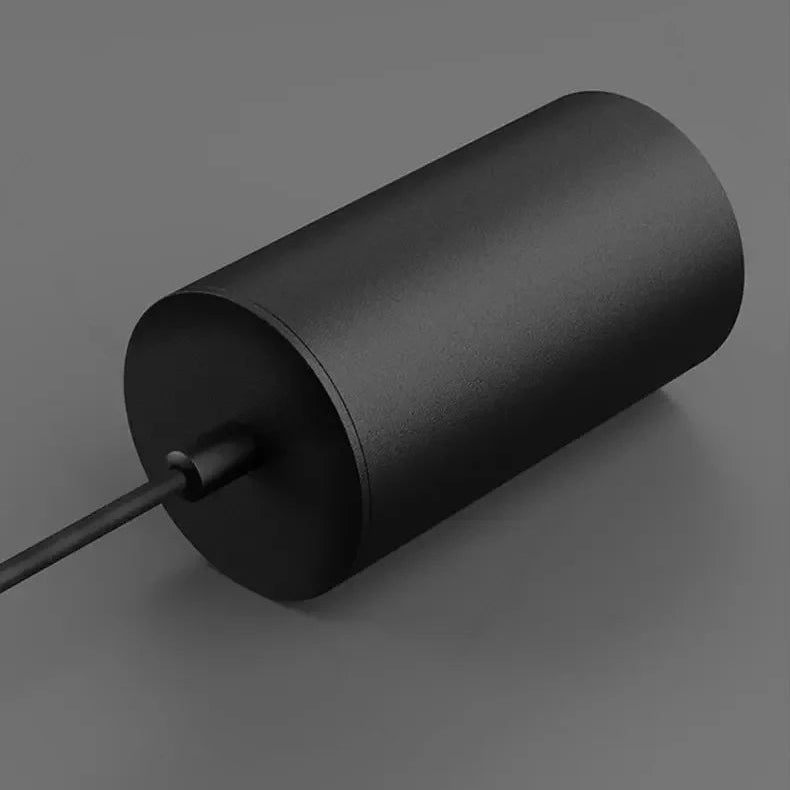 Black cylindrical Orb Vertical Floor-to-Ceiling LED Globe base.