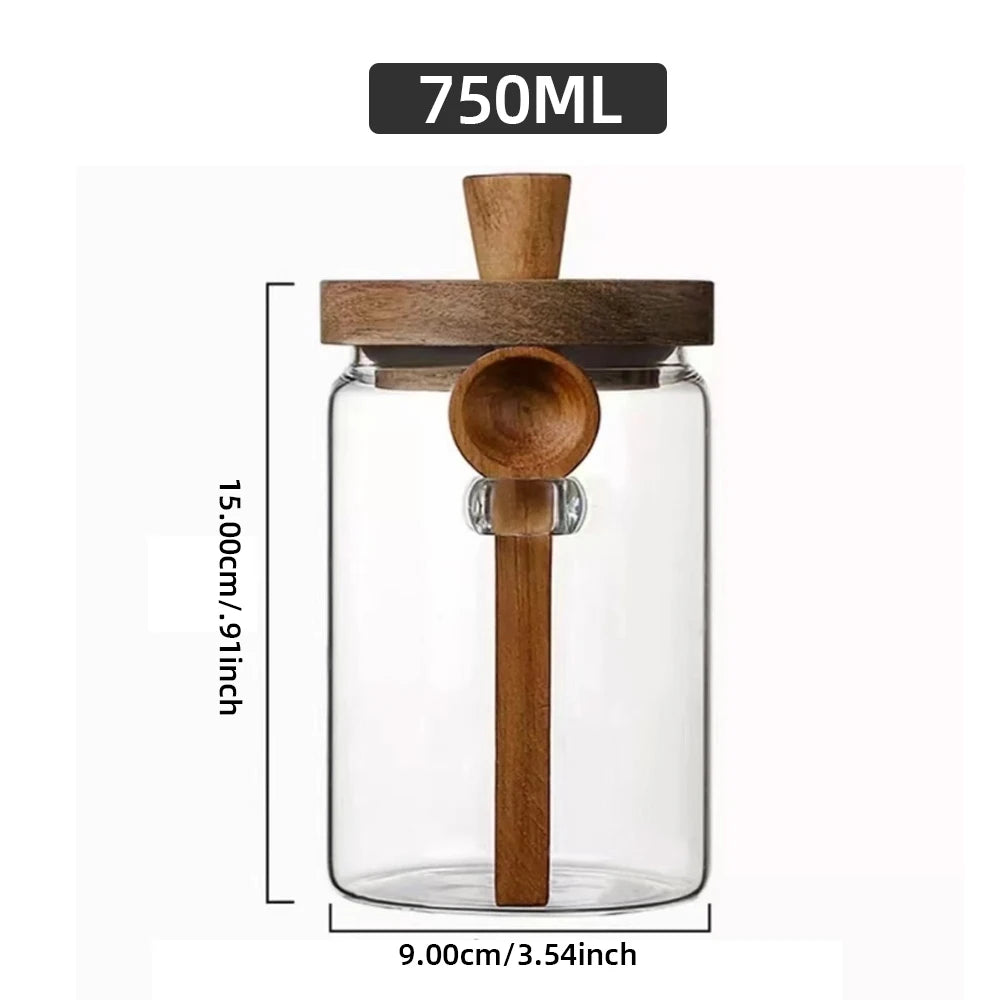 Glass Storage Containers with Wooden Lids & Spoon – 3-Piece Set