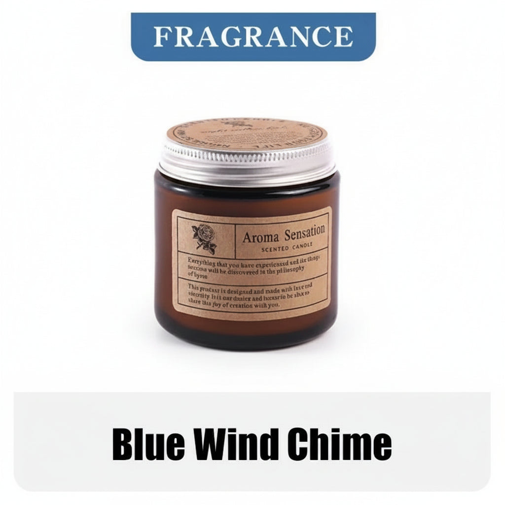 Aroma Sensation scented candle labeled 'Blue Wind Chime' with fragrance description.
