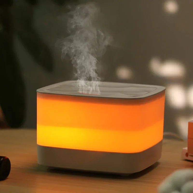 Warm-lit USB humidifier with nano mist rising from the top