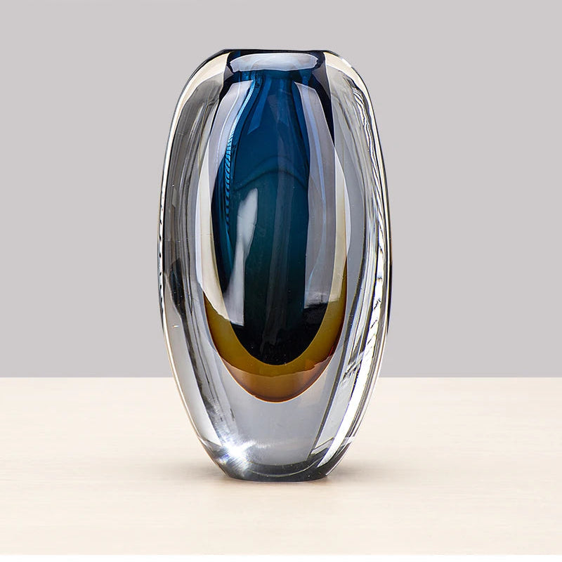 Medium 24cm blue sculptural glass vase with layered core