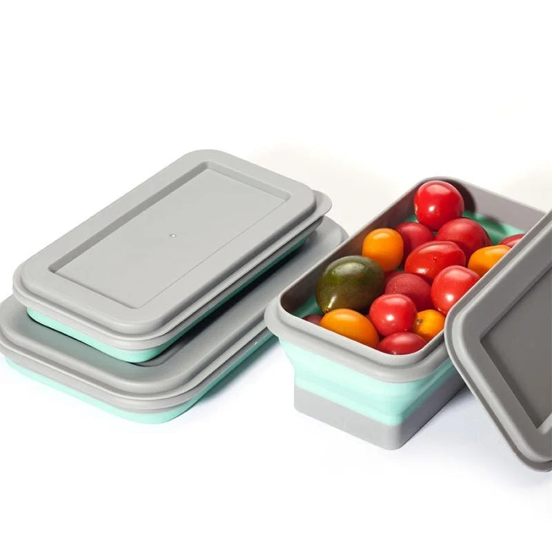 Foldable lunch box set with lids showing portable food storage design