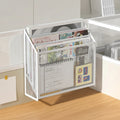 White wall-mounted metal mesh storage tray