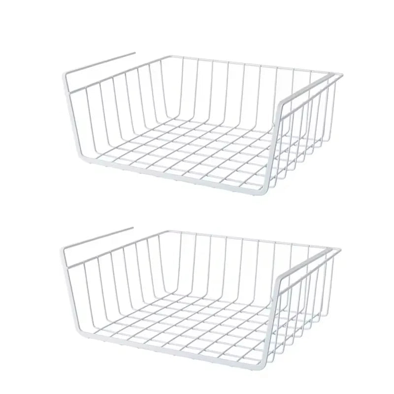 White wire baskets on a black background