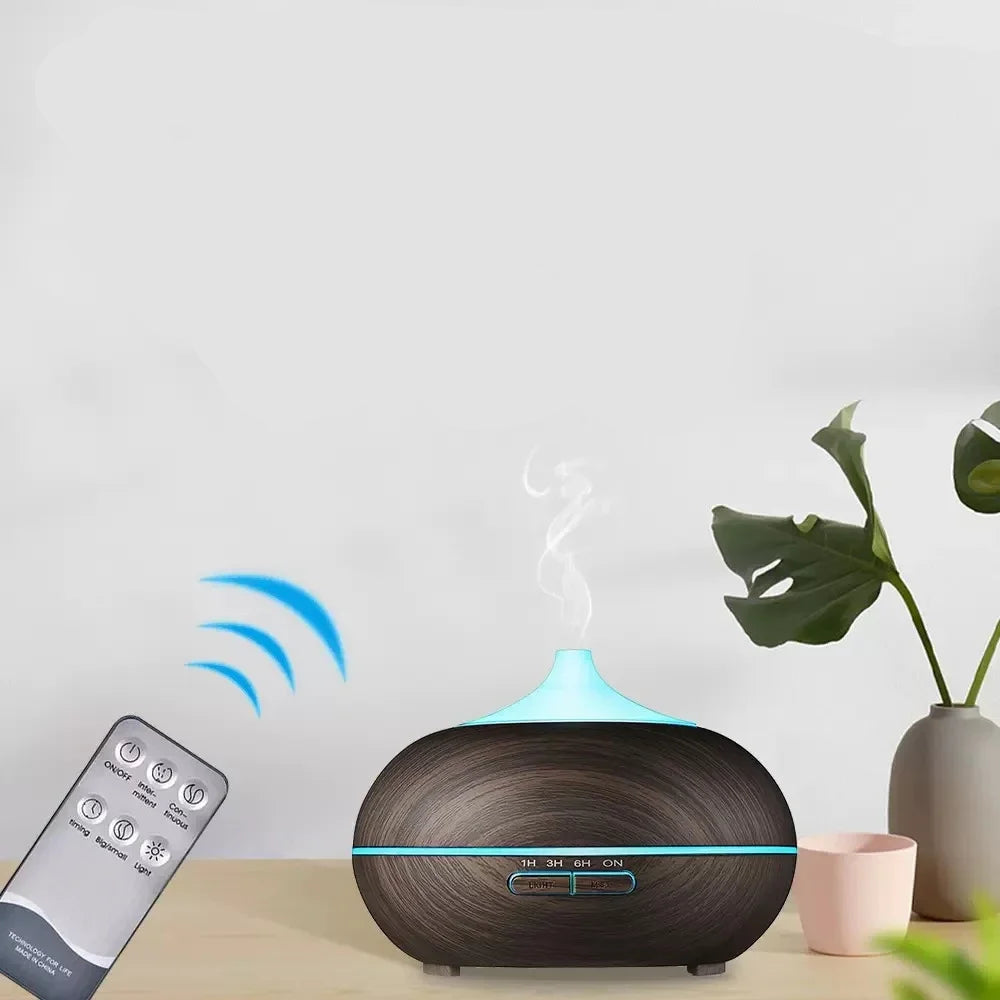 Aromatherapy diffuser with remote control on a light gray background