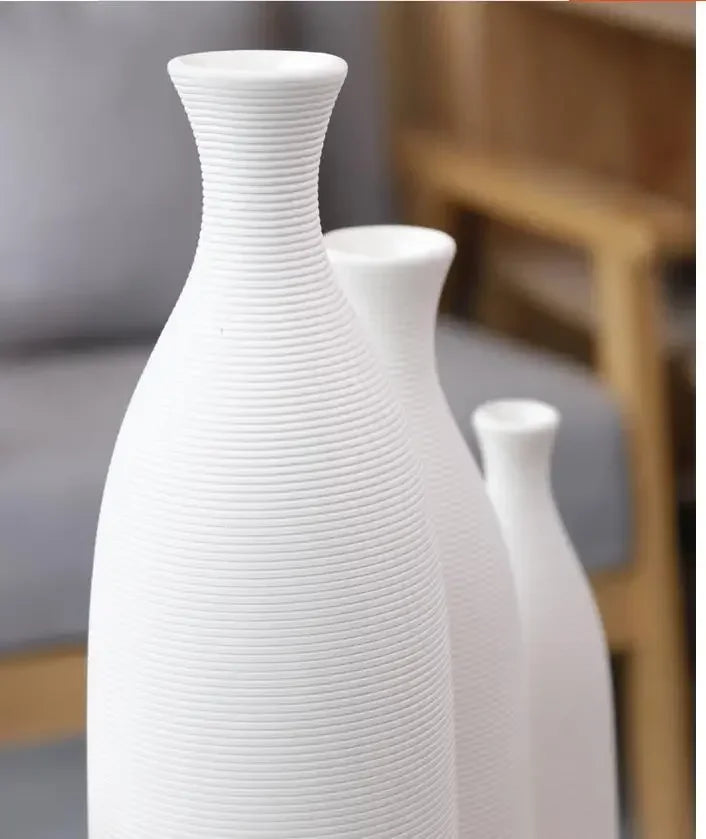 Minimalist Textured Ceramic Bottle Vase | Modern Porcelain Home Décor