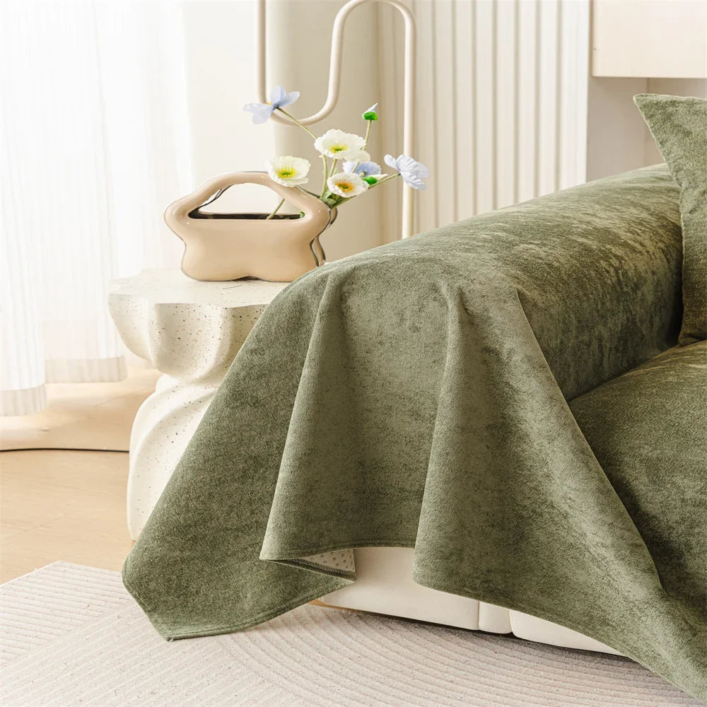 Olive Waterproof Sofa Throw – Soft Polyester Protective Couch Cover