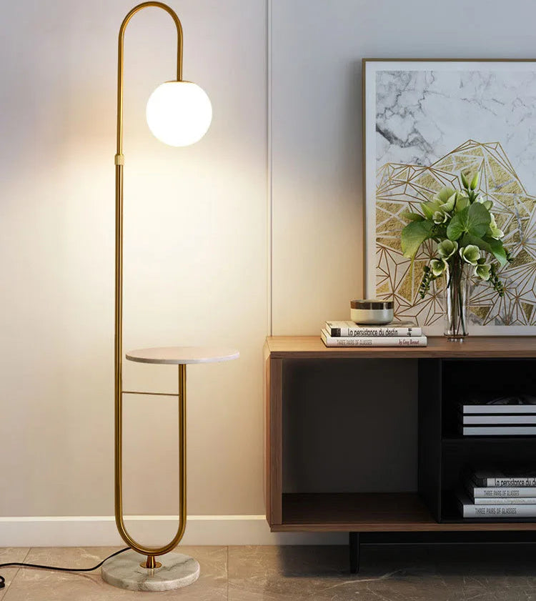 Nordic gold floor lamp with marble base and frosted glass globe