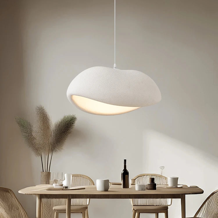 Medium white Wabi-Sabi pendant light with dimensions L50 × W34 × H23cm