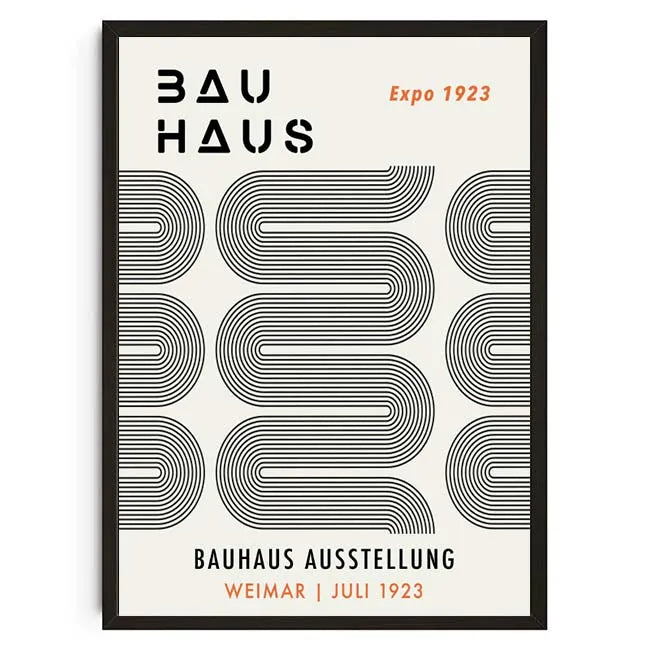 Bauhaus poster with geometric design and text on a white background
