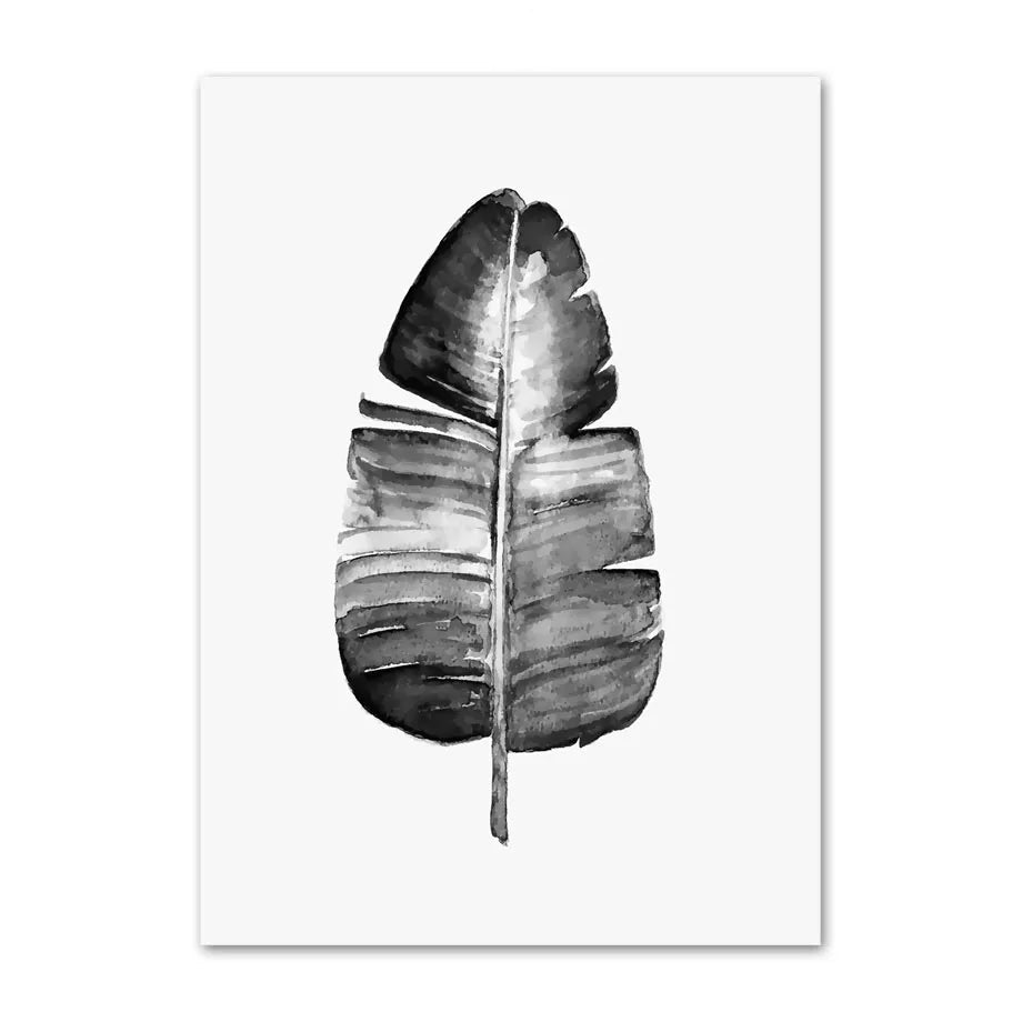 Black and white leaf illustration on a white background