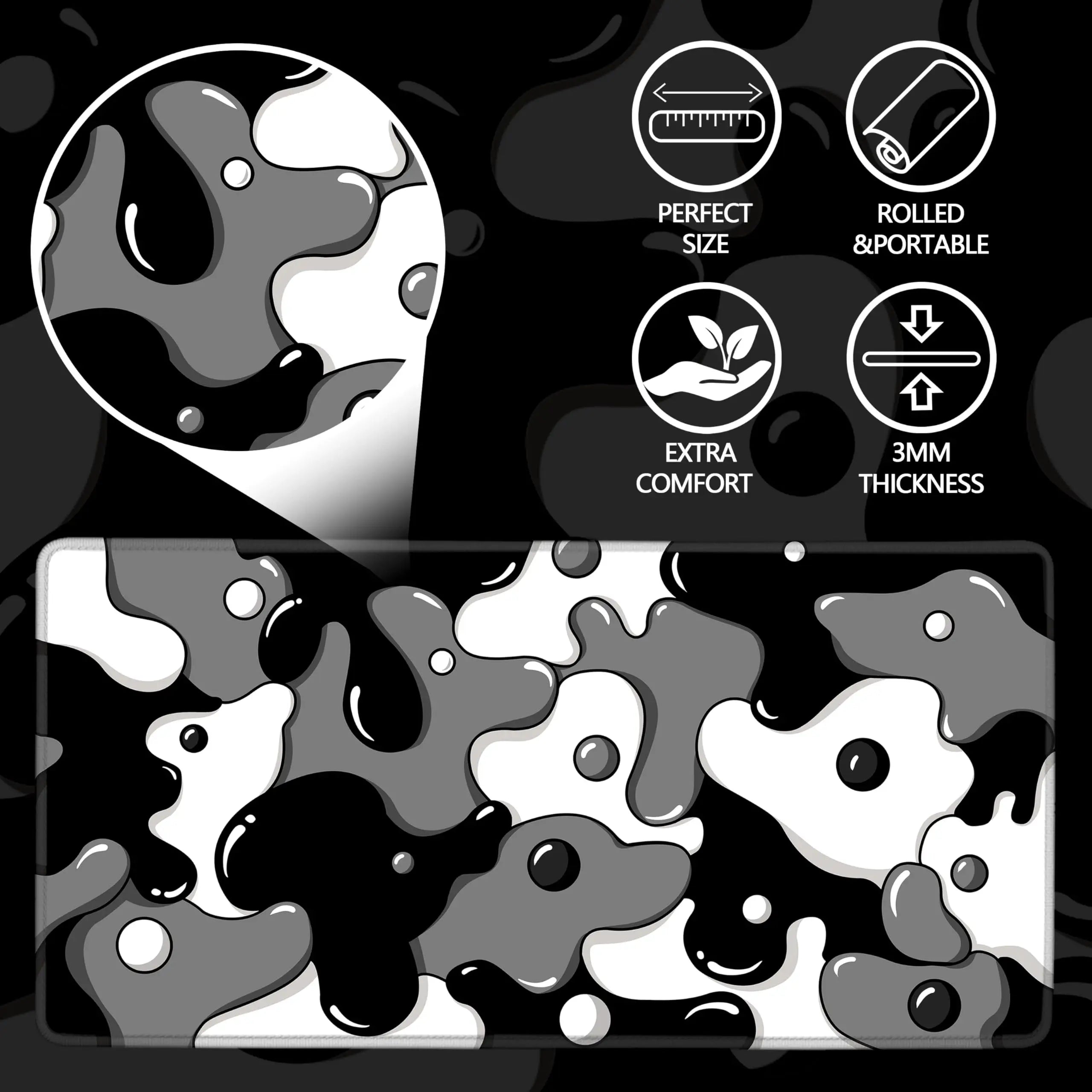 Waterproof Large Gaming Mouse Pad with Abstract Monochrome Design