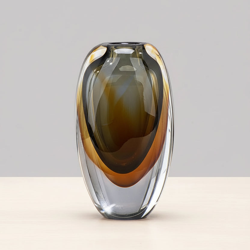 Medium 24cm amber sculptural glass vase
