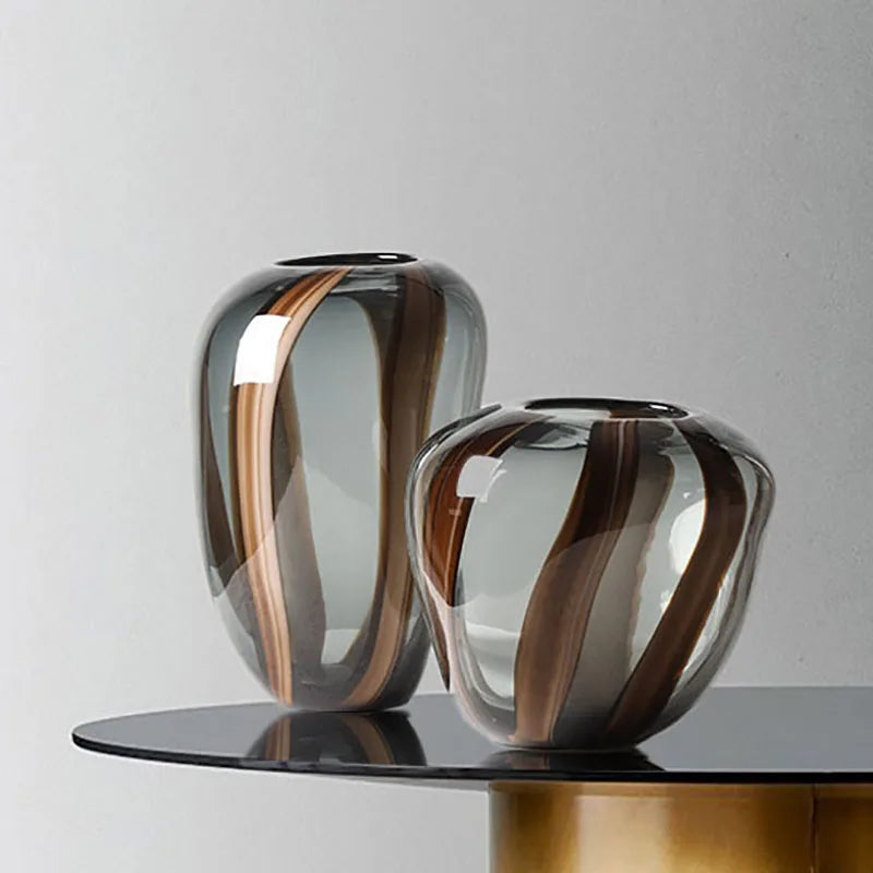 Modern decorative vases on a marble coffee table