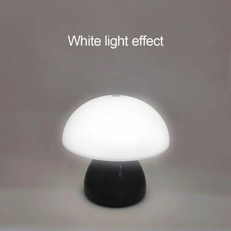 Mushroom-shaped lamp with white light effect on a grey background