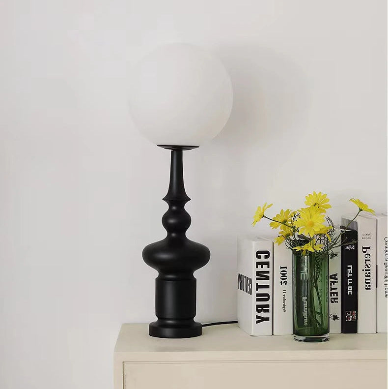 Black sculptural globe table lamp, frosted shade, D25cm x H68cm, E27 LED