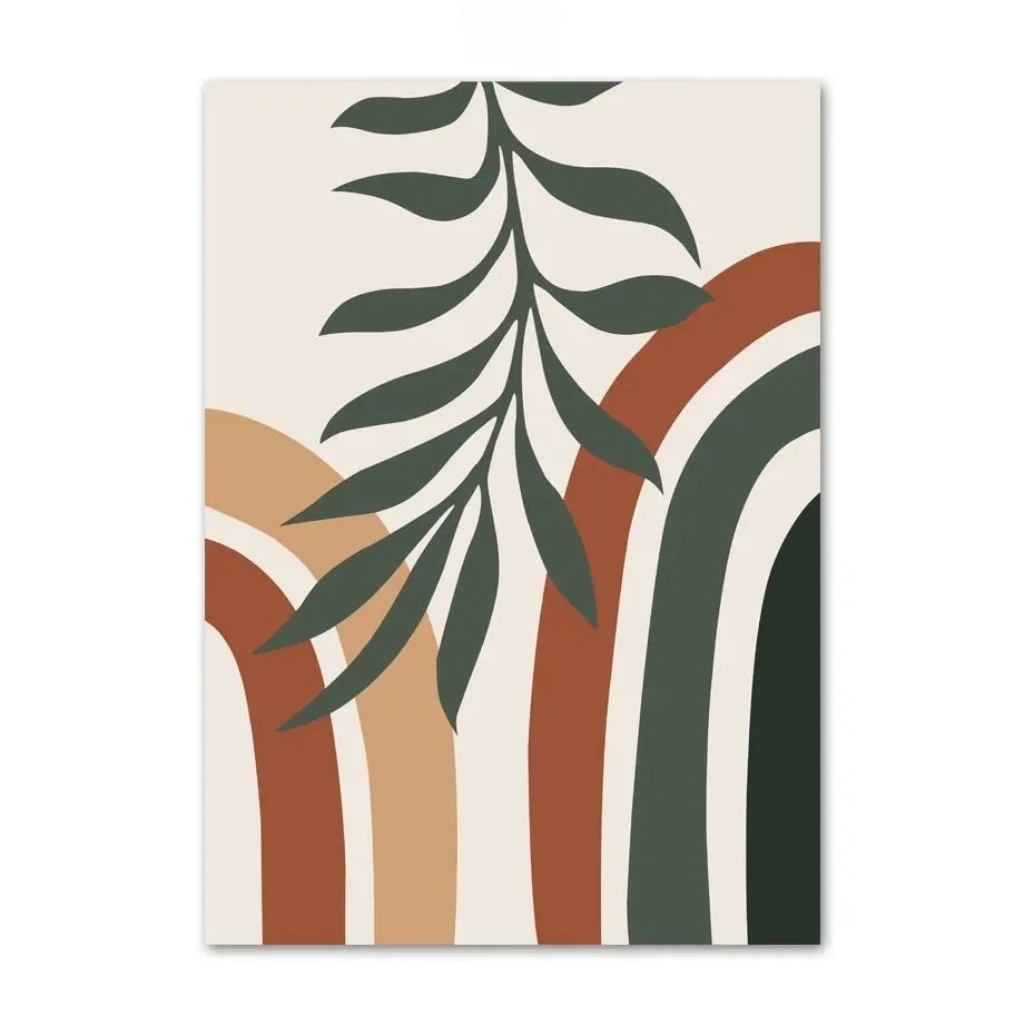 Decorative wall art with leaf pattern and earthy tones on a beige background