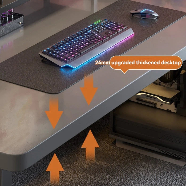 Thickened desk with keyboard and mouse on a gray surface