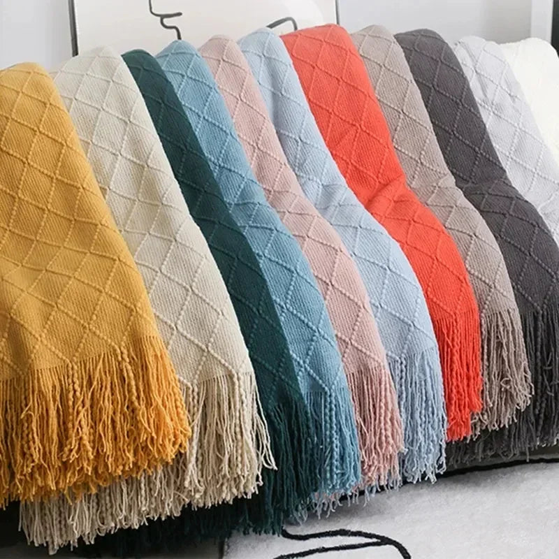 Nordic knit throw blanket with tassels