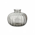 Clear glass vase with dimensions labeled on a white background