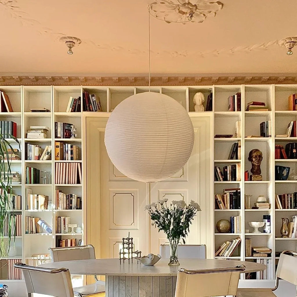 A round Japanese-style lampshade