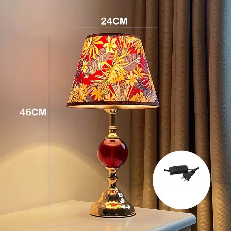 Ruby red glass bedside lamp base with aluminium detailing