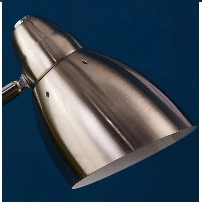 Adjustable aluminium desk lamp with brushed dark metallic finish.