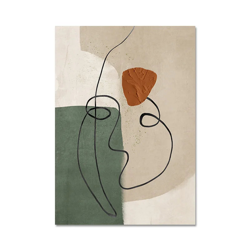 Abstract art print with geometric shapes and lines on a beige background