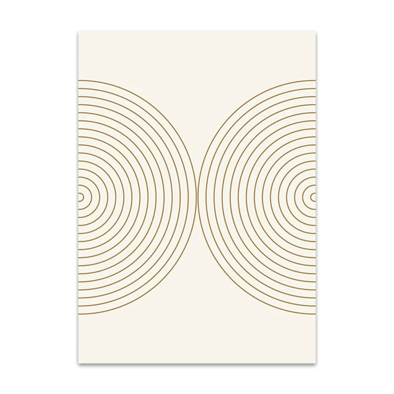 Poster with gold circular patterns on a white background