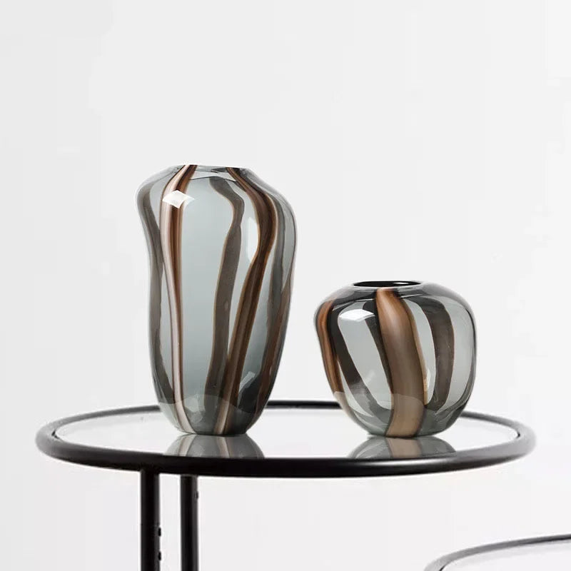 Modern decorative vases on a marble coffee table