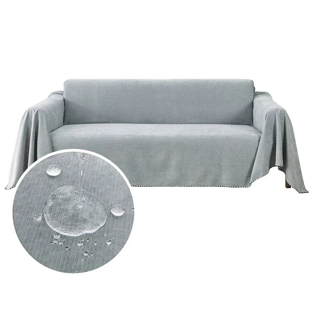 Waterproof jacquard sofa cover in light grey with spill-resistant detail