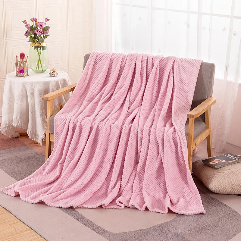 Double Layer Waffle Flannel Throw Blanket – Soft Polyester Cosy Blanket