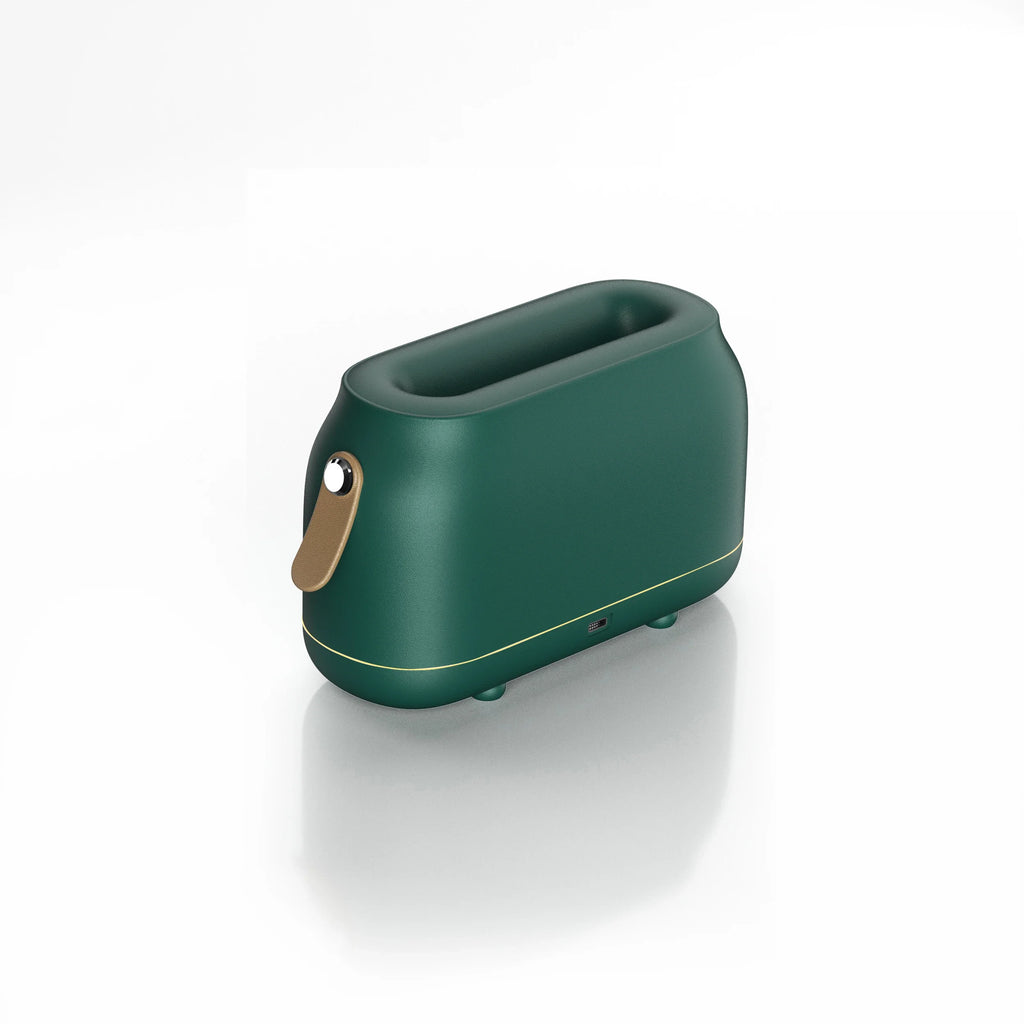 Green flame-effect essential oil diffuser with minimalist design