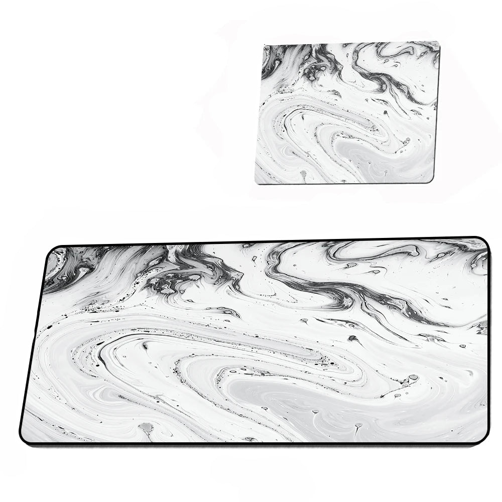 Two marble-patterned mouse pads on a white background