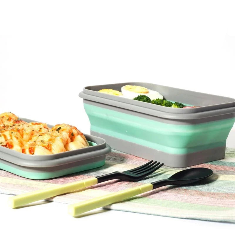 Foldable lunch box set with lids showing portable food storage design