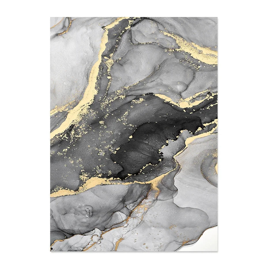 Abstract canvas print with smoky grey centre and gold-effect marbling