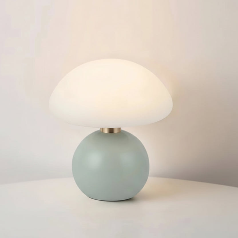 Green table lamp with dimensions and specifications on a white background
