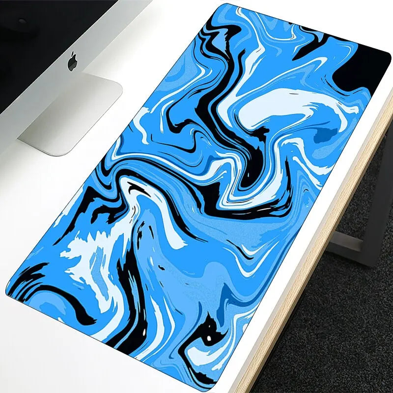 Blue & Black Marble swatch: "Blue, black and white liquid marble mouse pad design"