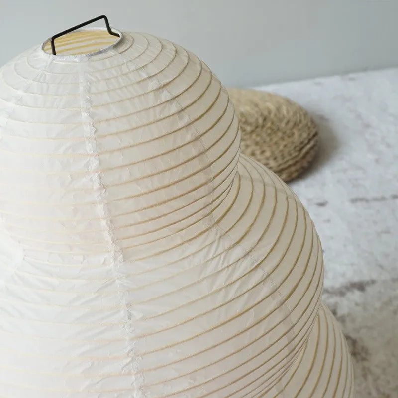 Close-up of a textured white Japanese lampshade on a light background