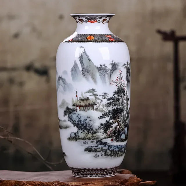 Chinese Ceramic Vase with Printed Designs – Traditional Art Décor (Multiple Styles)