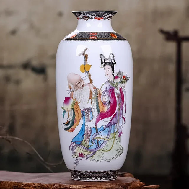 Chinese Ceramic Vase with Printed Designs – Traditional Art Décor (Multiple Styles)