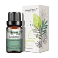 10ml bottle of Premium Grade Eucalyptus Essential Oil with green leaf design.