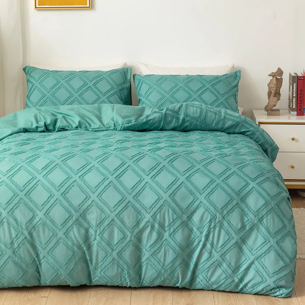 Aqua textured geometric bedding set with matching pillowcases